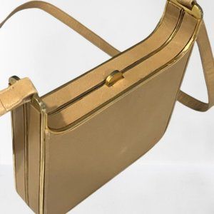 Vintage Charles Jourdan Gold Leather Shoulder Bag  Minimalist Designer Purse
